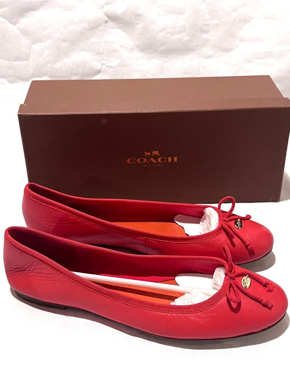 Coach Florabelle Leather Ballet Flats Size 9.5 Watermelon (Red-Orange)